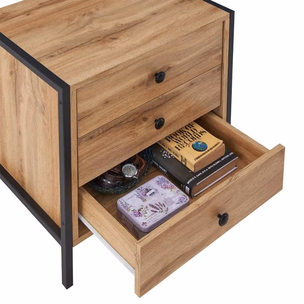 Timber Art Design Zahra 3 Drawer Bedside Table Cabinet in Brown, H: 53.8 cm, W: 40.0 cm, D: 40.0 cm – 4