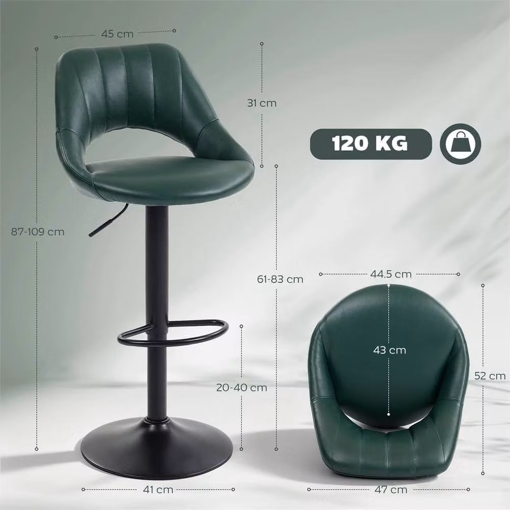 Nordara Set of 2 Green Synthetic Leather Swivel Barstools with Backrest and Footrest – 2