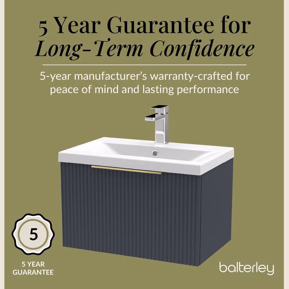 Balterley Fluted Front Wall Hung 1 Drawer Vanity Basin Unit, Dark Grey, Width: 60 cm – 4