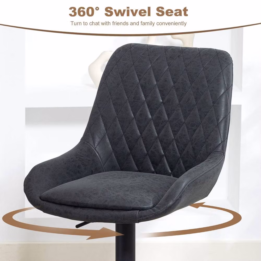 Wyld Haus Set of 2 Black Faux Leather Retro Bar Stools with 360 Degree Swivel – 6