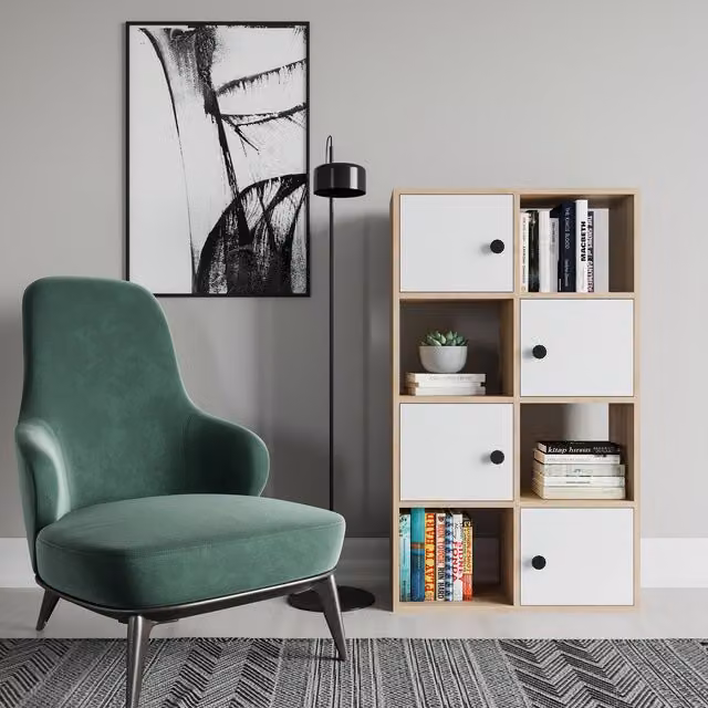 Decorotika Modern Tasso Bookcase with Cabinets in White and Yellow Matt MDF