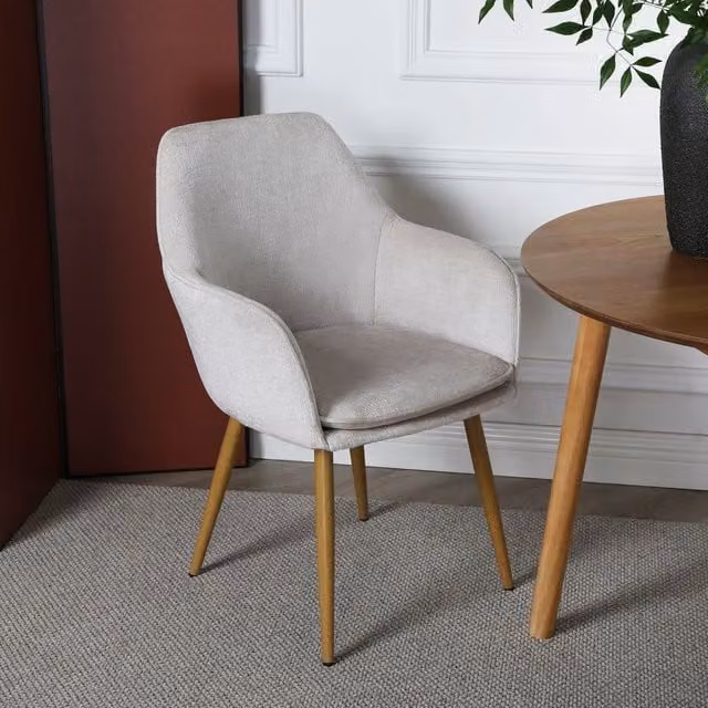 Home Garden Direct Muse Accent Chair with Metal Frame and Cream Woven Fabric Upholstery