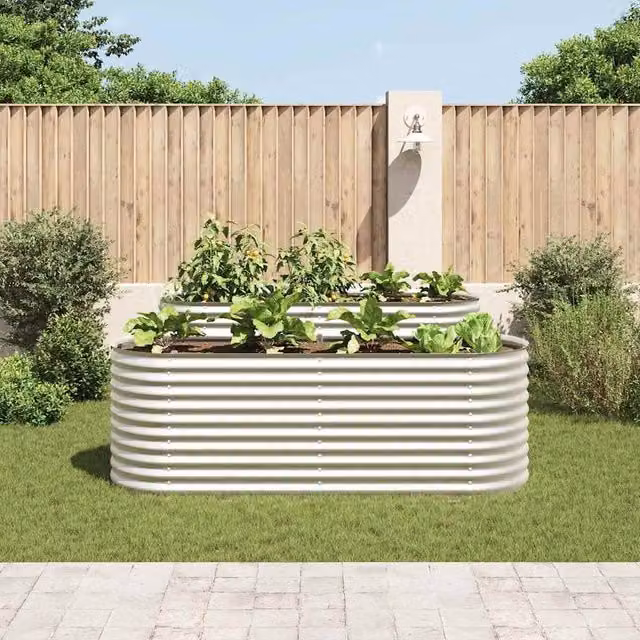 Berkfield Home Garden Galvanised Steel Raised Bed in Silver, W/D/H: 240 x 80 x 81 cm