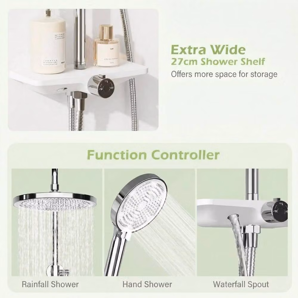 London Boutique Adjustable Shower Riser Rail Kit in Silver with 25cm XXL Overhead Shower and 3-Spray Handheld Shower Head – 2