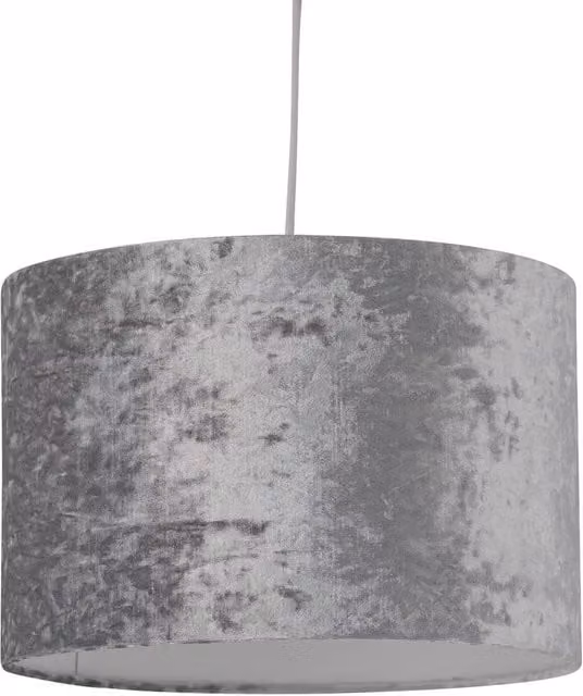 First Choice Lighting Grey Crushed Velvet Cylinder Pendant Light Shade, Diameter: 25 cm – 1