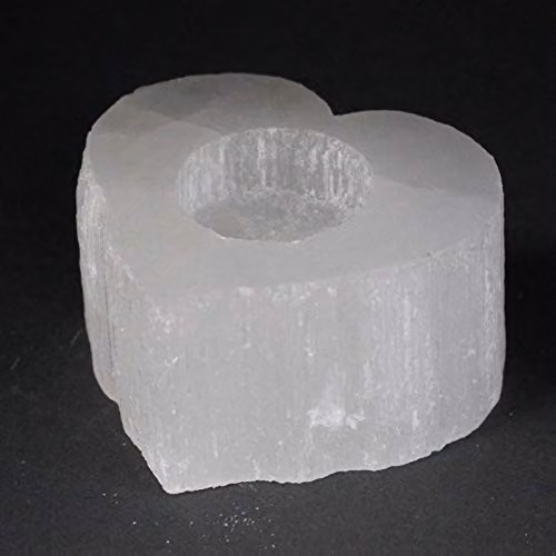 Ancient Wisdom Selenite Heart Stone Candle Holder, White
