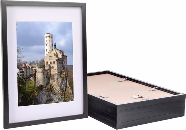 Nicola Spring Pack of 5 Black Rectangular Photo Frames with White A4 Mount for A3 Size