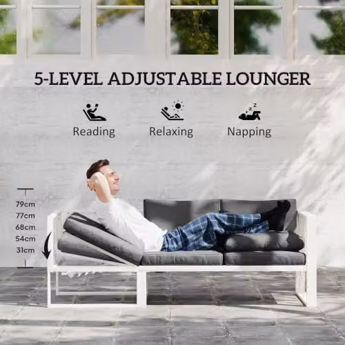 Outsunny 5 Seater L Shaped Garden Furniture Set in Grey with Upholstered Cushions and Coffee Table – 4