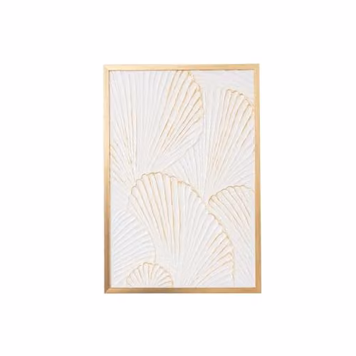 Melody Maison Gold and White Botanical Floral Textured Wall Art Painting, W: 80 cm, H: 55 cm – 2