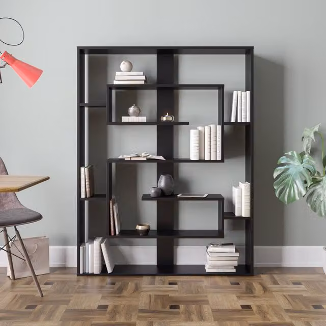Decorotika Esteban 6-Tier Modern Geometric Bookshelf, Black, W/D/H: 120 x 22 x 156 cm