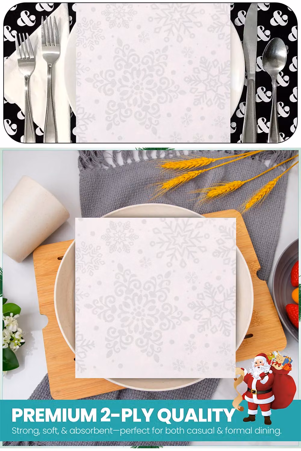 Neel Blue Christmas Party Snowflakes Printed 2 Ply Paper Napkins, White and Blue, 20 Pieces, W/D: 33 x 33 cm – 2