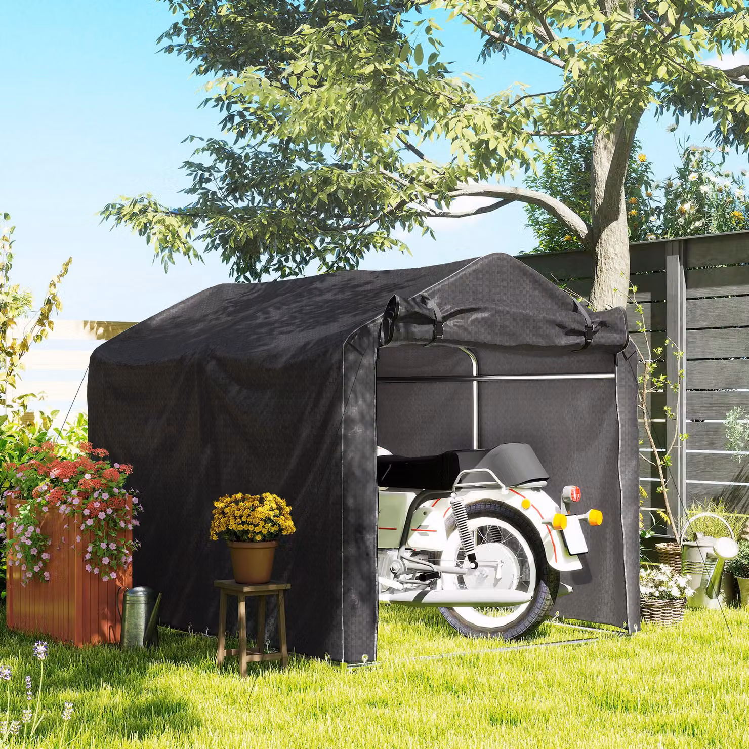 Outsunny Waterproof Anti-UV Bike Tent with Storage and Roll-up Zipper Door, Black, W: 2.2 m, D: 1.6 m – 2