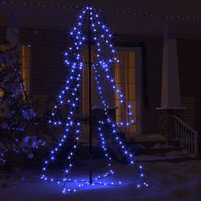 Berkfield Home Bright Christmas Cone Tree with 200 LEDs for Indoor and Outdoor Use, Blue, W: 98 cm, H: 150 cm – 1