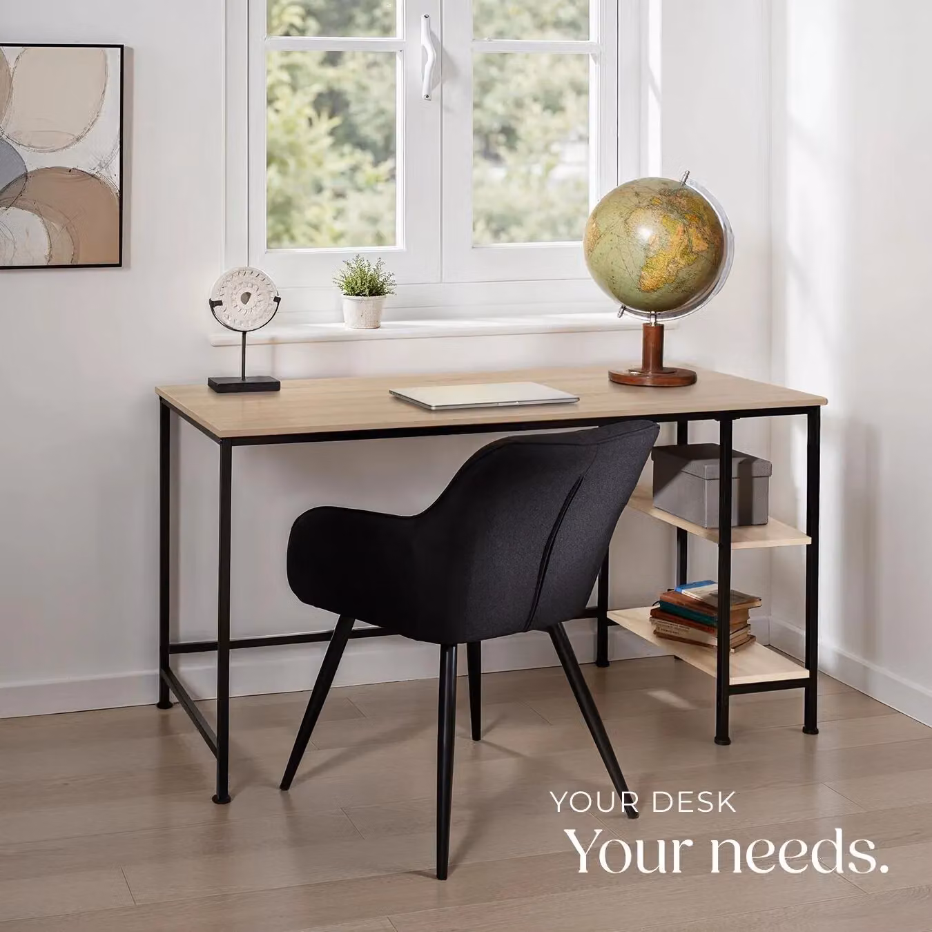tectake Computer Desk with Side Storage Shelves in Oak and Black, W/D/H: 140 x 60 x 76.5 cm – 6