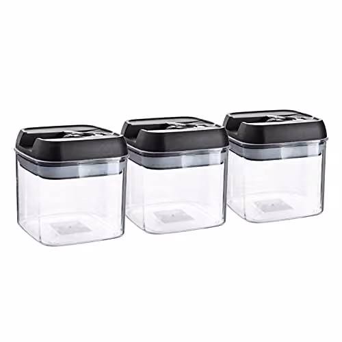 Argon Tableware Airtight Plastic Food Storage Containers with White Flip Lock Lids, 500ml, Black, Set of 9 – 1