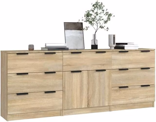 Berkfield Home Decorative 3 Piece Sideboard Set in Sonoma Oak Light Oak Brown, W/D/H: 180 x 30 x 70 cm