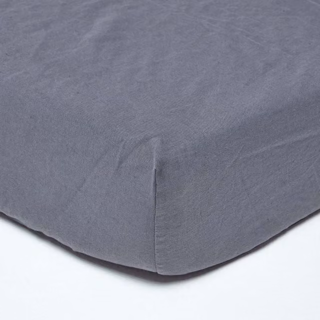 Homescapes Grey Linen and Combed Cotton Fitted Sheet, 200 x 200 cm