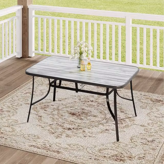 Komore Modern Glossy Tempered Glass and Metal Garden Patio Table in Black and White