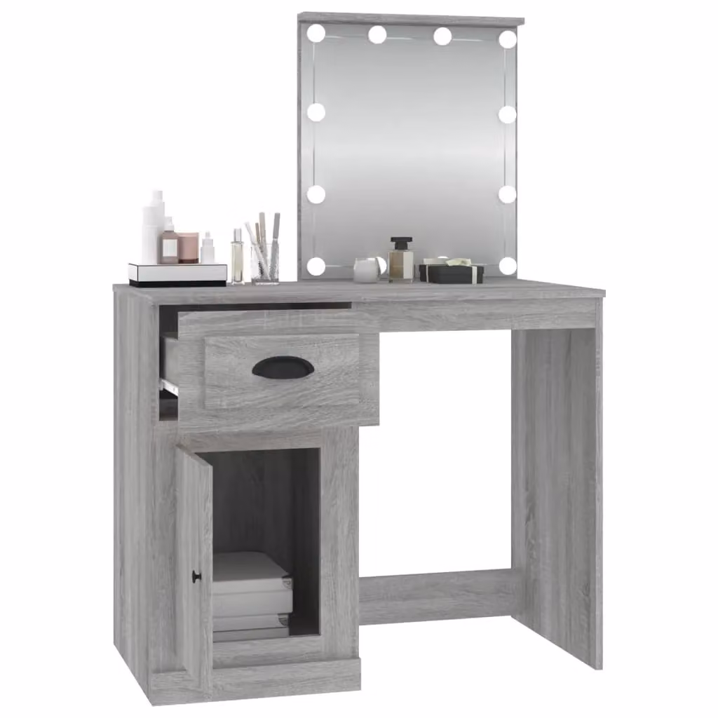 Berkfield Home Hollywood LED Dressing Table in Grey Sonoma, W/D/H: 90 x 50 x 132.5 cm – 2
