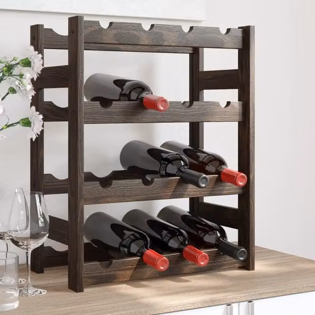 Berkfield Home Black Solid Pine Wall Mounted Wine Rack for 16 Bottles – 1