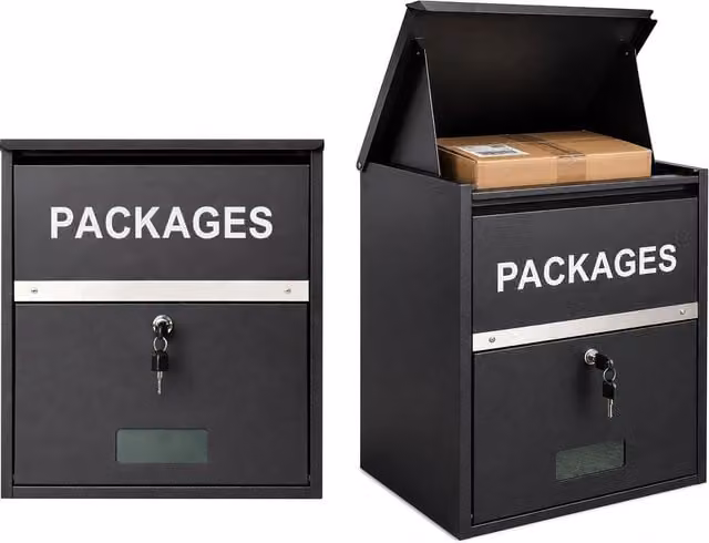 BELOFAY Lockable Steel Outdoor Parcel Delivery Box, Black, W: 25.0 cm, D: 36.0 cm, H: 35.0 cm