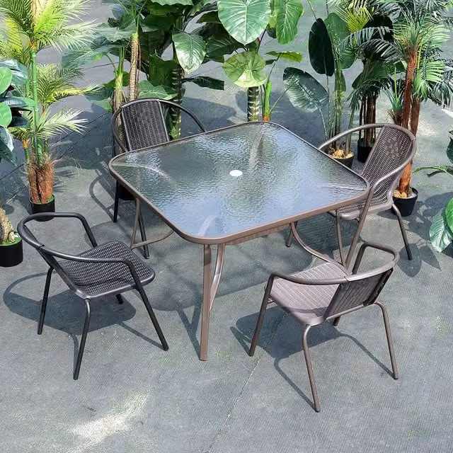 Living and Home Modern Brown Tempered Glass Garden Dining Table
