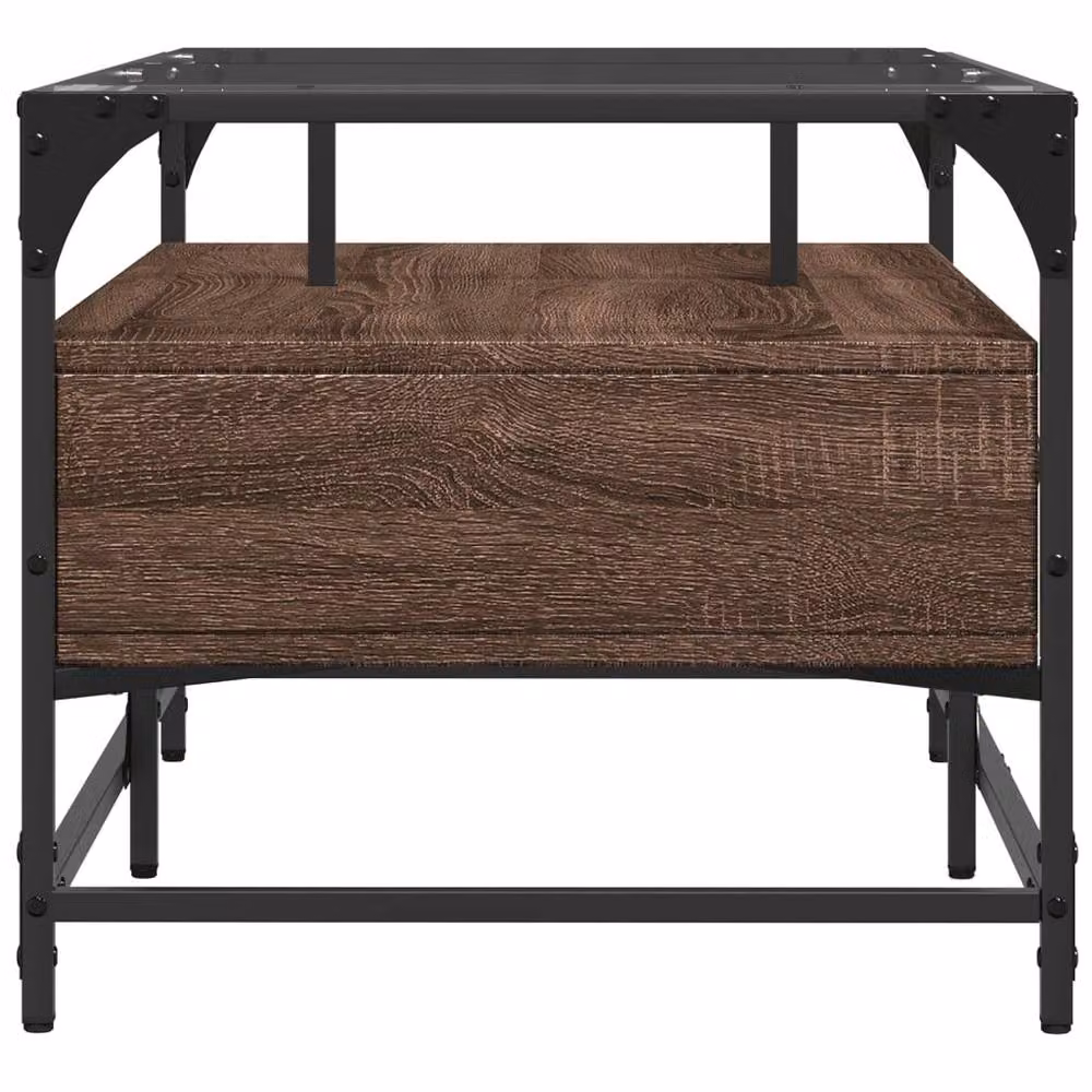 Berkfield Home Decorative Rectangular Coffee Table with Glass Top, Brown Oak and Metal, W: 98.5 cm, D: 50 cm, H: 45 cm – 4