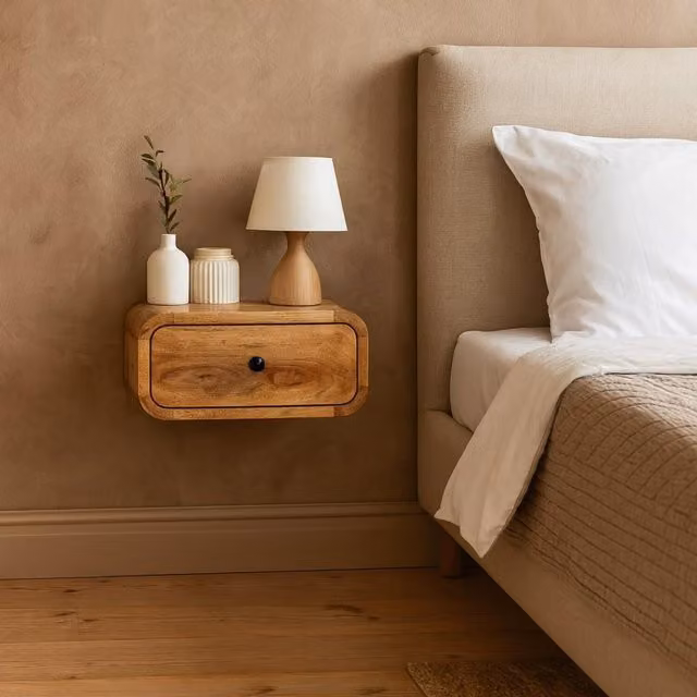 Artisan Furniture Avora Mini Wall-Mounted Mango Wood Nightstand with 1 Drawer, Brown