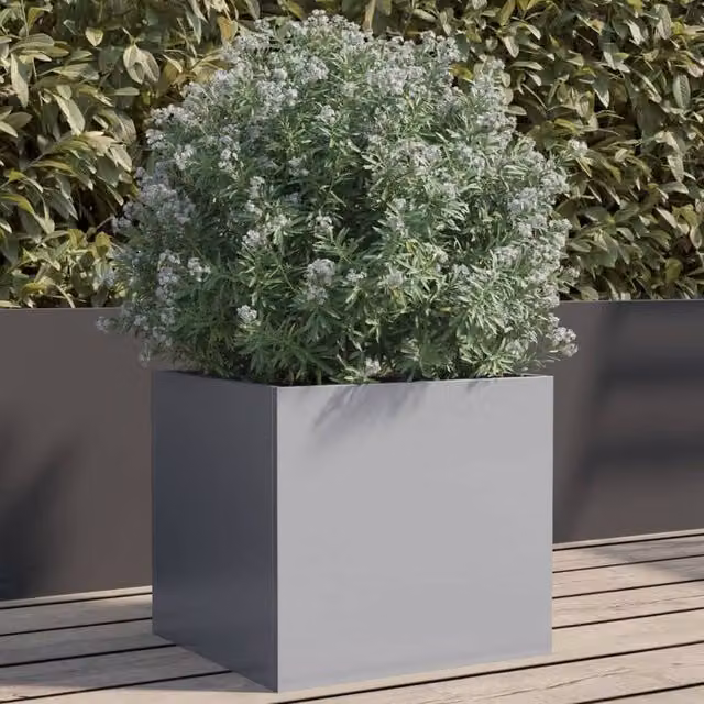 Berkfield Home Silver Galvanised Steel Ornamental Garden Planter Tub W: 32 cm, D: 30 cm, H: 29 cm