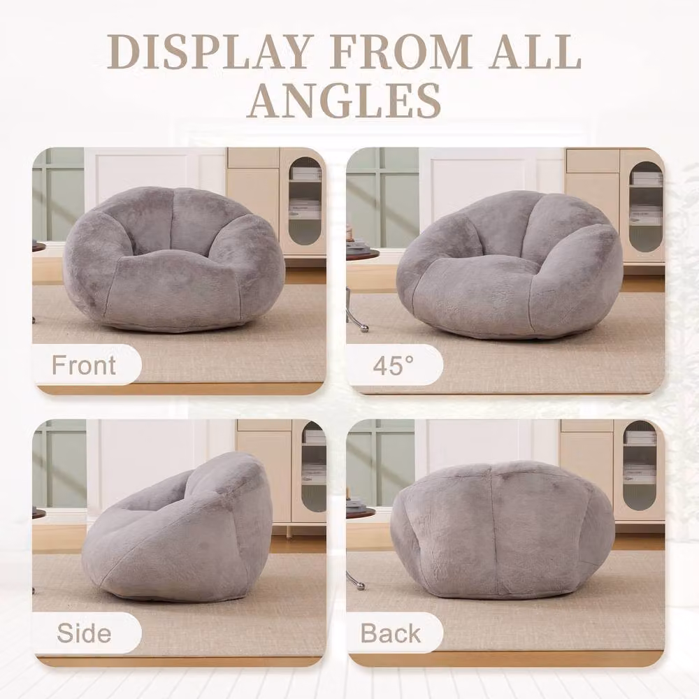 GOMYWAY Grey Shredded Memory Foam Bean Bag Chair with Removable Cover – 2