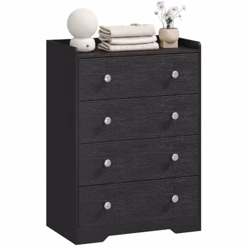 HOMCOM Modern 4 Drawer Chest of Drawers, Black Wood Effect Storage Cabinet
