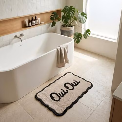 Mooky Mats Oui Oui Scalloped Bath Mat in Beige, Non-Slip and Quick-Drying Polyester Bathroom Rug, W: 50 cm, D: 80 cm – 2