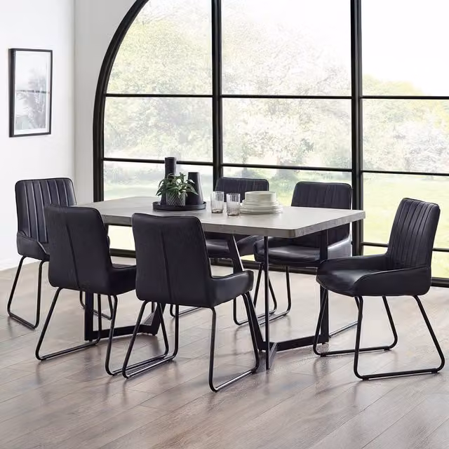 Julian Bowen Miller and Soho Industrial Dining Set with Rectangular Table and 6 Chairs in Black and Grey