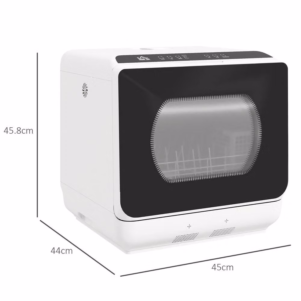 HOMCOM Countertop Dishwasher with 4 Place Settings and 6 Programs, Black and White – 3
