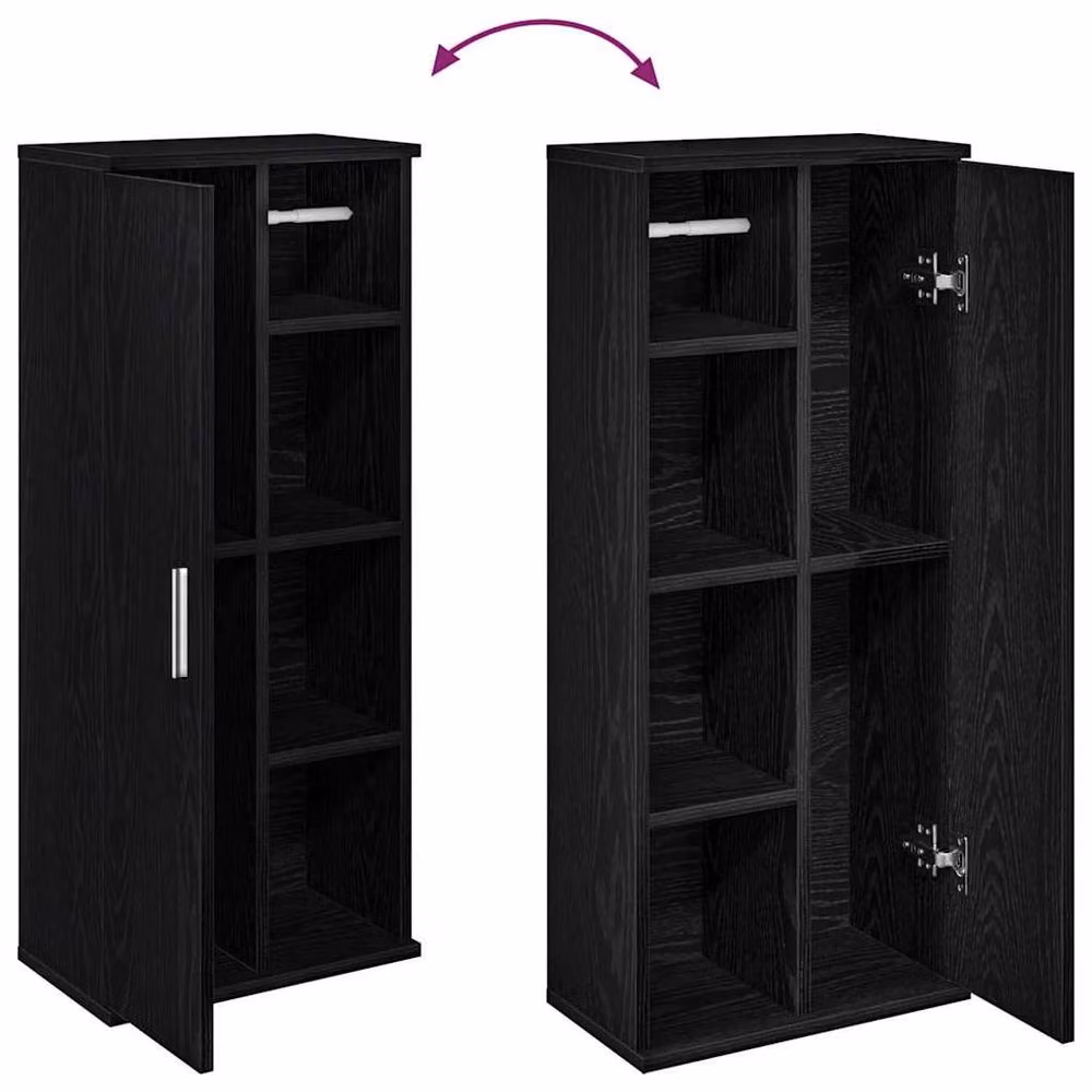 Berkfield Home Black Wall Mounted Bathroom Cabinet with Roll Holder and Open Shelf, W/D/H: 39 x 22 x 90 cm – 4