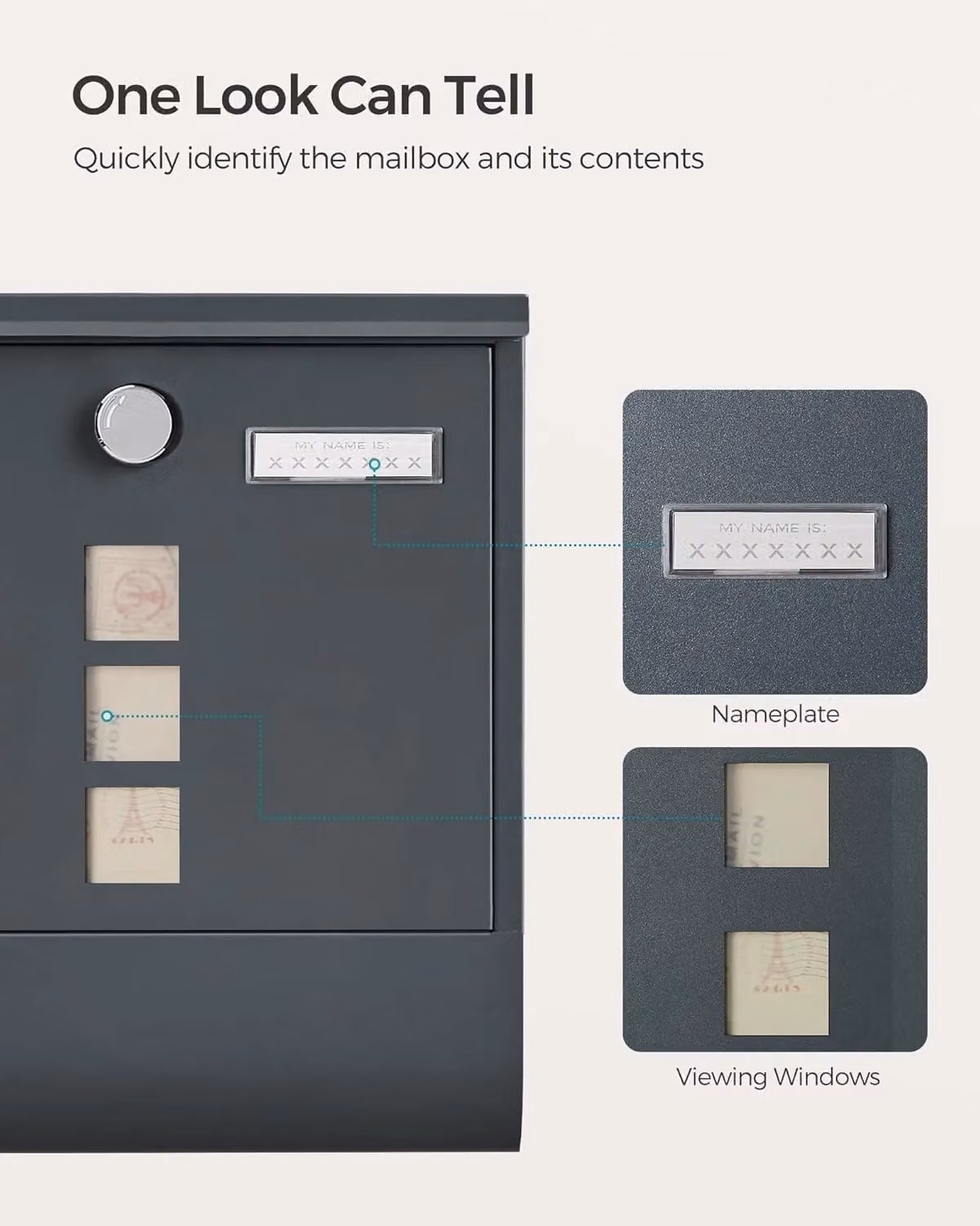 SONGMICS Wall Mounted Steel Letterbox in Anthracite Grey, W/D/H: 33.8 x 30.8 x 10.0 cm – 5