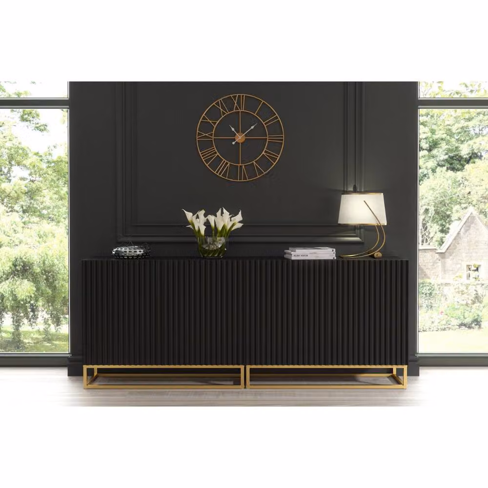 Mex Furniture LTD Ripple Duo Sideboard in Black with Fluted Doors, W: 200 cm, H: 80 cm, D: 35 cm – 2