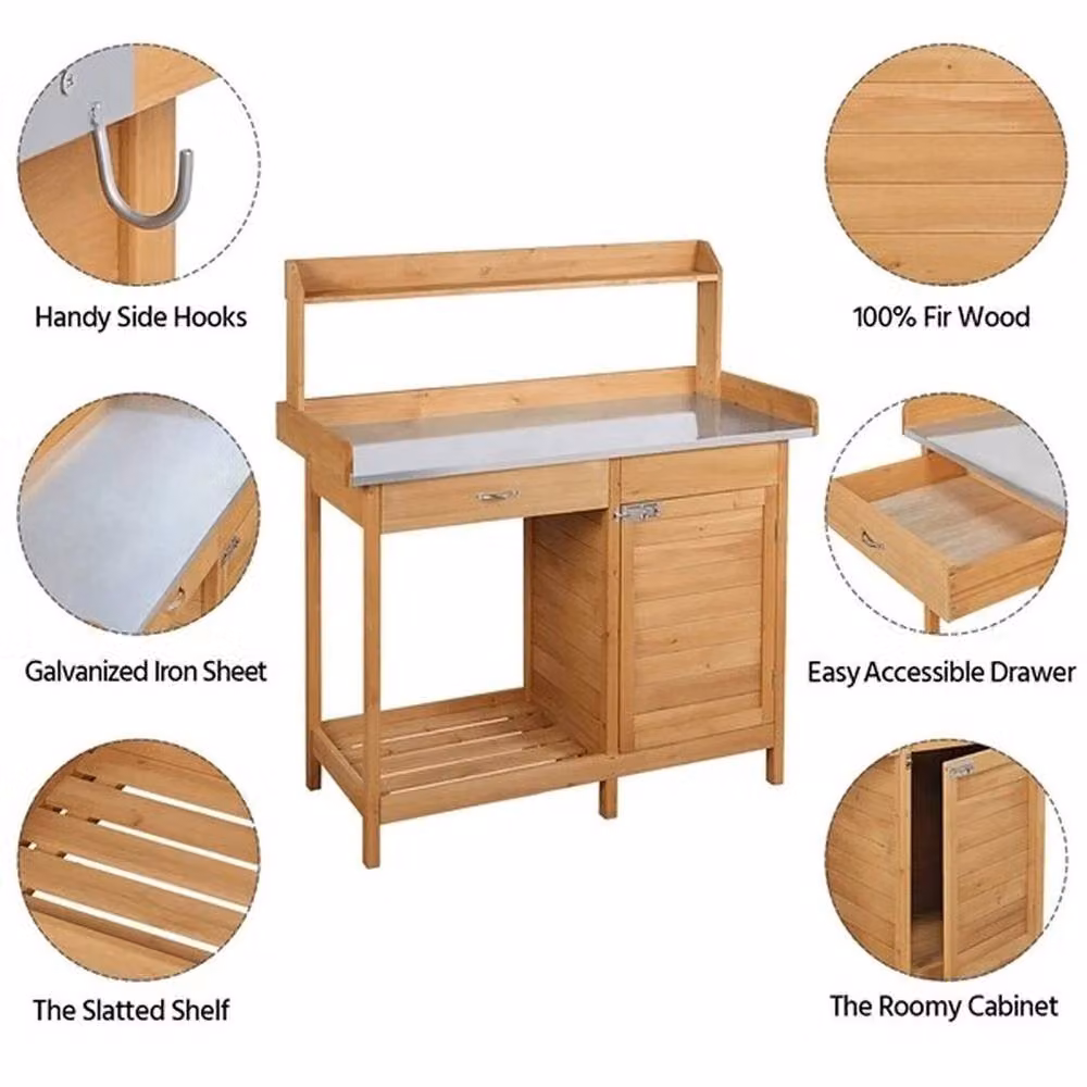 Kelvenix Garden Potting Bench in Natural Wood and Galvanised Steel – 3