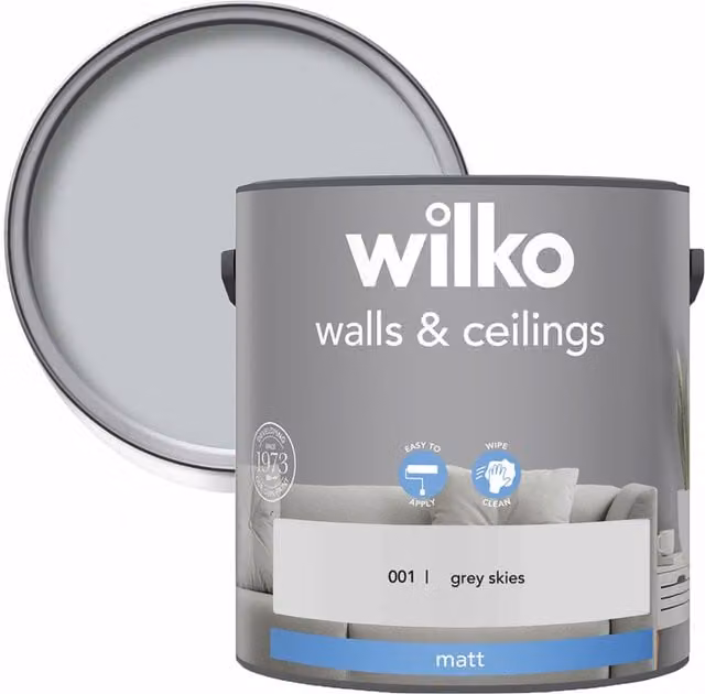 wilko Grey Skies Matt Emulsion Paint for Walls and Ceilings, 2.5 l