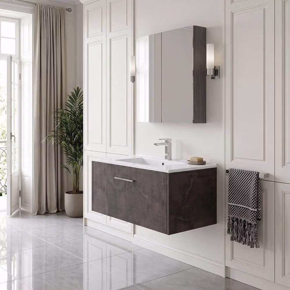 Balterley Winshill Contemporary 1 Drawer Wall Hung Vanity Basin Unit, Grey, Width: 80 cm – 4
