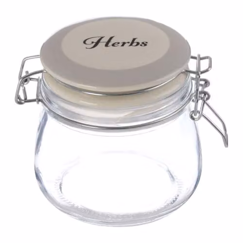 Orsina Transparent Glass Herbs Storage Jar with Silver Clip Lock and Ceramic Lid