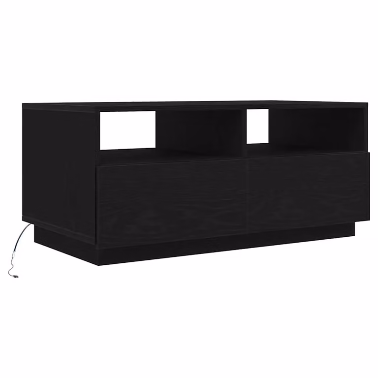 Berkfield Home Modern Black Oak Coffee Table with LED Lights W: 90 cm, D: 49 cm, H: 40 cm