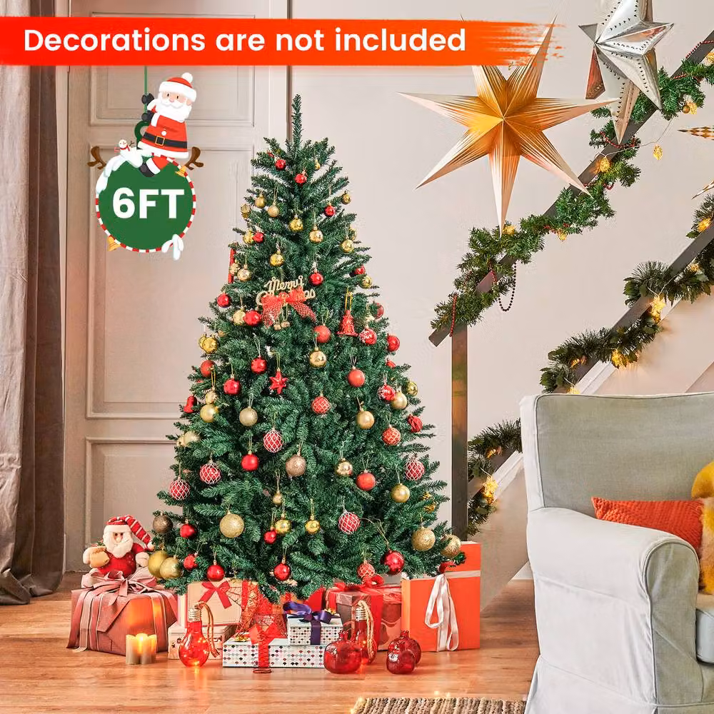 Costway 6 FT Artificial Hinged Christmas Tree with PVC Branch Tips in Green – 3