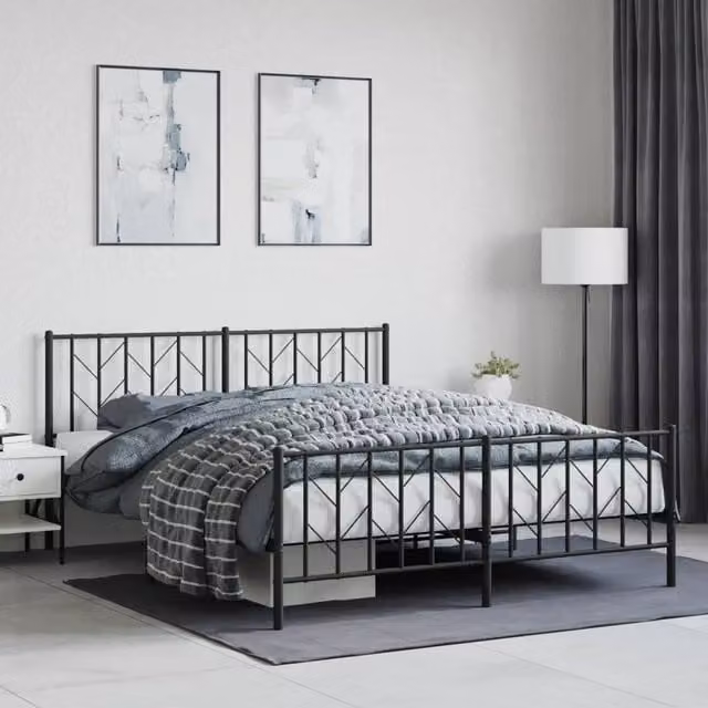 Berkfield Home Metal Bed Frame with Headboard and Footboard in Black, 160 x 200 cm