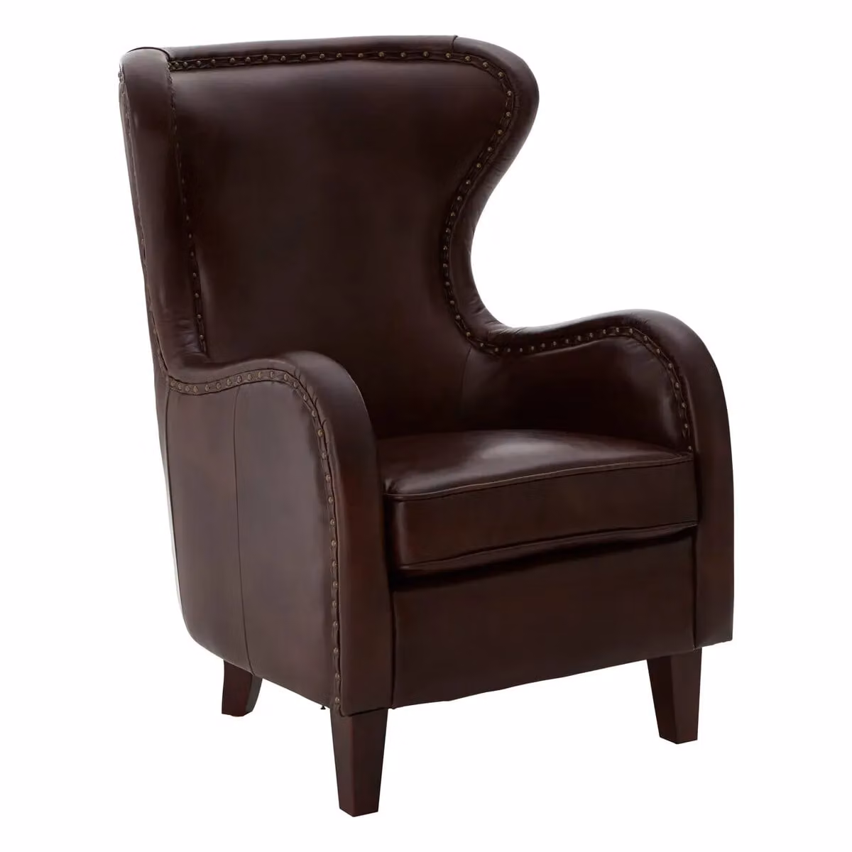 Orsina Brown Leather Wingback Armchair with Walnut Wood Frame – 6