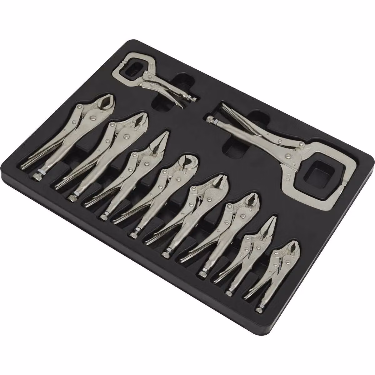 Loops 10 Piece Locking Pliers and C-Clamp Set in Silver Chrome Vanadium Steel – 4