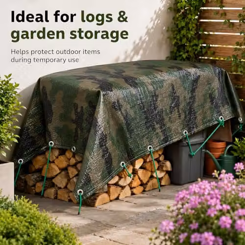 SolaDirect Multicolour Camouflage Heavy-Duty Waterproof Tarpaulin with 10m Elastic Tie Rope, 4 x 4m – 7