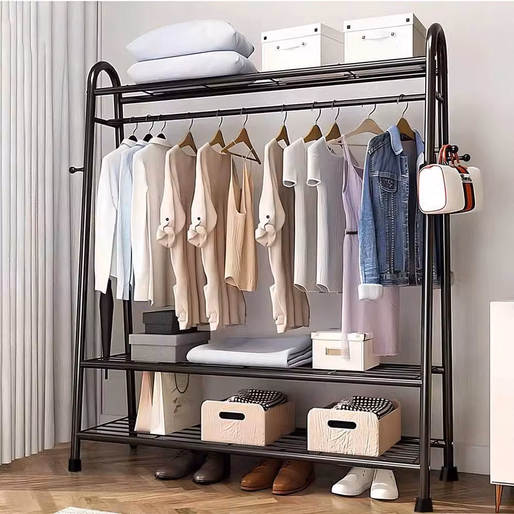FORGEVIO Black Heavy Duty Metal Double Rail Clothes Hanging Rail – 5