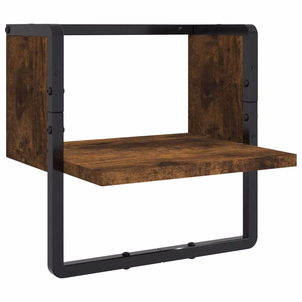 Berkfield Home 4 Piece Smoked Oak Wall Shelf Set with Hanging Rods in Brown – 5