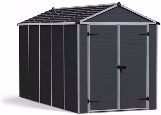 Palram Rubicon Garden Shed in Dark Grey with Polycarbonate and Aluminium Construction, W: 185 cm, H: 217 cm, L: 378.6 cm – 1